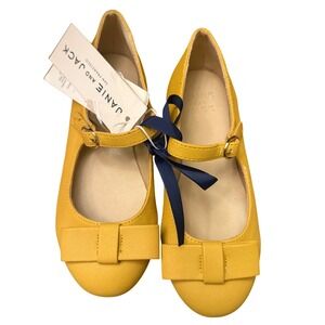 Janie and Jack Kids Mustard Yellow Bow Mary Jane Flats Shoes Girls 12 New w Tags